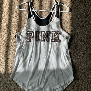 white PINK shirt with black mesh back